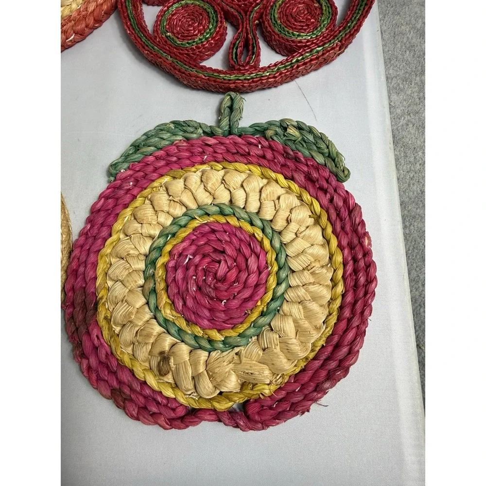 Vintage Raffia Straw Wicker Rattan Trivet Hot Pad Wall Decor Boho Lot Of 10